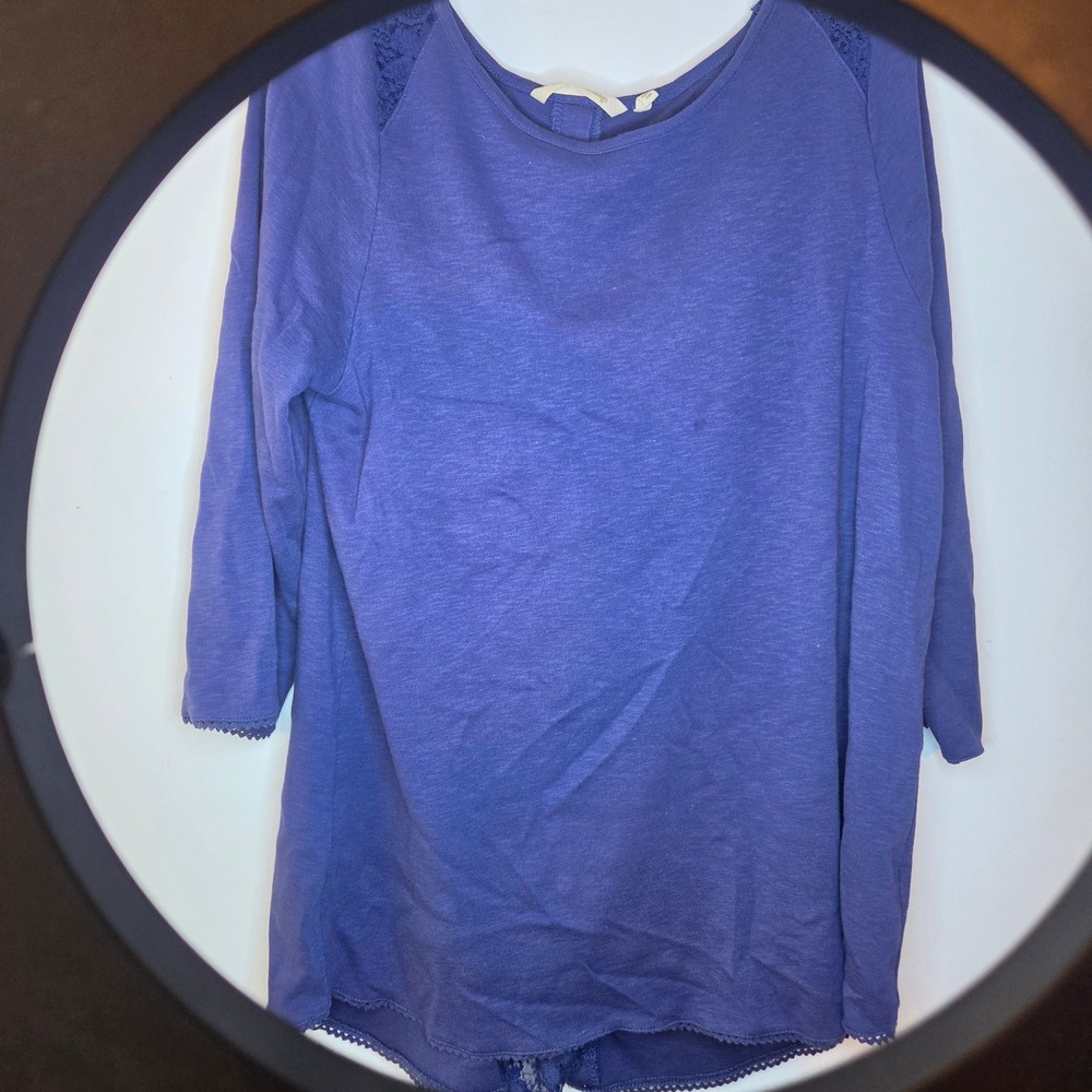 Soft Surroundings Purple Cotton Slub Lace Back Button Top Womens Large 2FD05